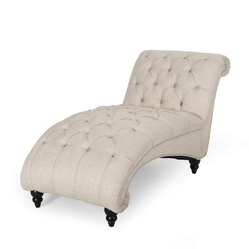 64.25 Button Tufted Chaise Lounge Chair with Birch Legs