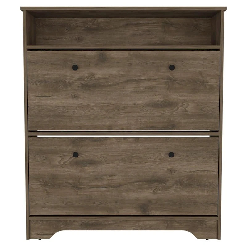Calgary Shoe Rack, Superior Top, One Open Shelf, Two Extendable Shelves -Dark Brown