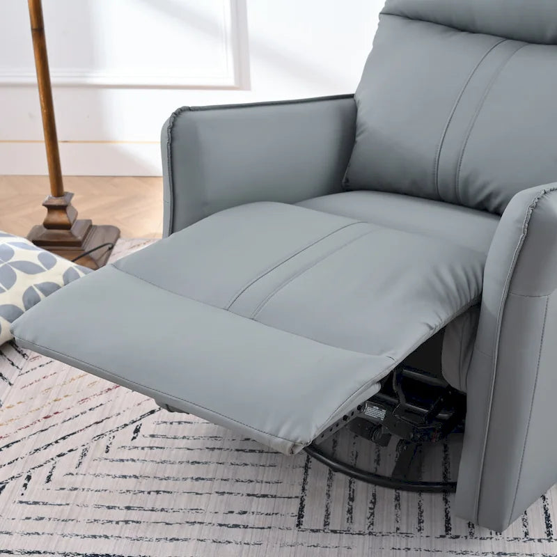 Fauteuil inclinable, pivotant et basculant en similicuir bleu-gris avec poches et dossier