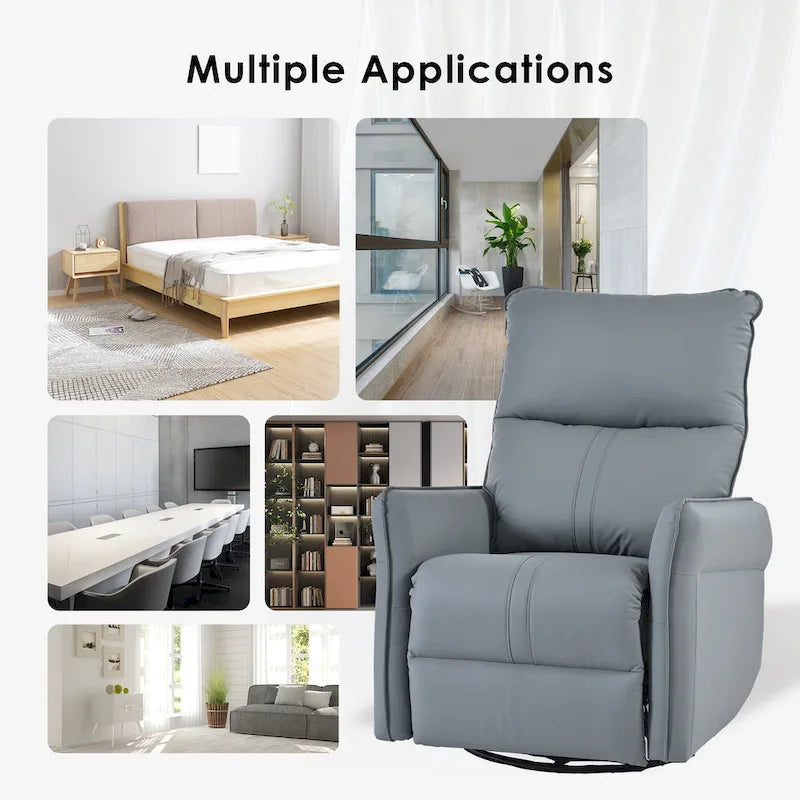 Fauteuil inclinable, pivotant et basculant en similicuir bleu-gris avec poches et dossier