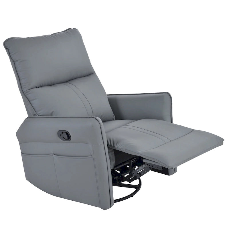 Fauteuil inclinable, pivotant et basculant en similicuir bleu-gris avec poches et dossier