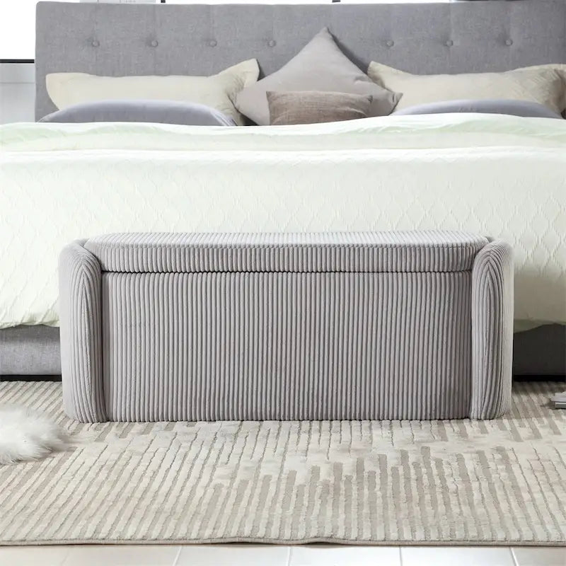 Pouffre de rangement, Banc de bout de lit de chambre à coucher, Pouffre de rangement rembourré en tissu
