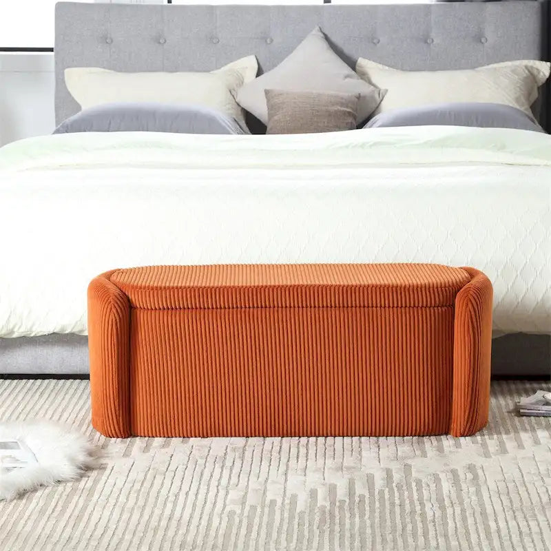 Pouffre de rangement, Banc de bout de lit de chambre à coucher, Pouffre de rangement rembourré en tissu