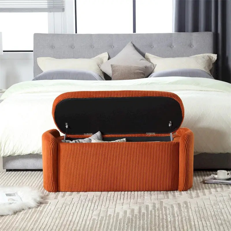 Pouffre de rangement, Banc de bout de lit de chambre à coucher, Pouffre de rangement rembourré en tissu