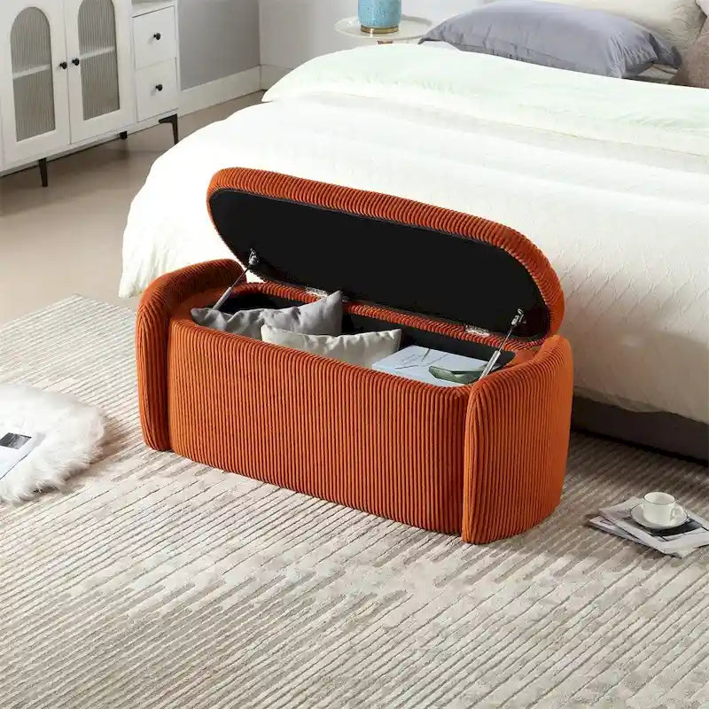 Pouffre de rangement, Banc de bout de lit de chambre à coucher, Pouffre de rangement rembourré en tissu