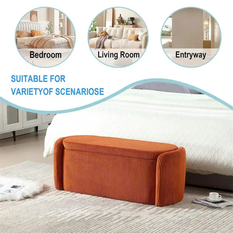 Pouffre de rangement, Banc de bout de lit de chambre à coucher, Pouffre de rangement rembourré en tissu