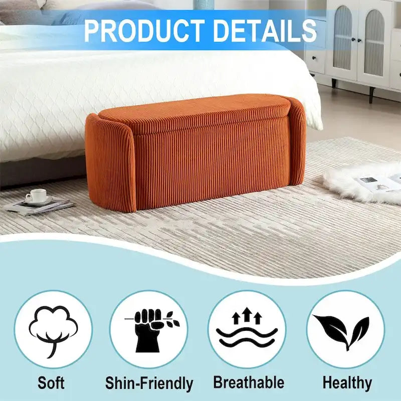 Pouffre de rangement, Banc de bout de lit de chambre à coucher, Pouffre de rangement rembourré en tissu