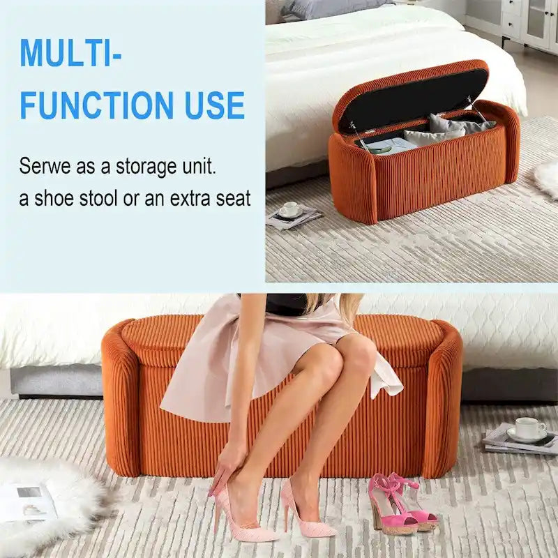 Pouffre de rangement, Banc de bout de lit de chambre à coucher, Pouffre de rangement rembourré en tissu