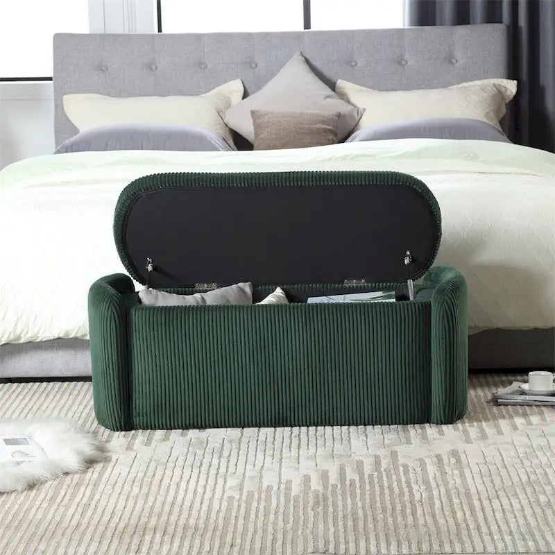 Pouffre de rangement, Banc de bout de lit de chambre à coucher, Pouffre de rangement rembourré en tissu