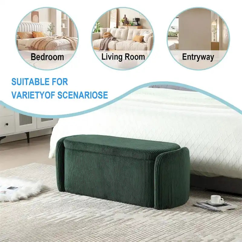 Pouffre de rangement, Banc de bout de lit de chambre à coucher, Pouffre de rangement rembourré en tissu