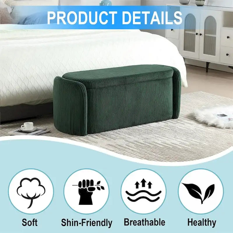 Pouffre de rangement, Banc de bout de lit de chambre à coucher, Pouffre de rangement rembourré en tissu