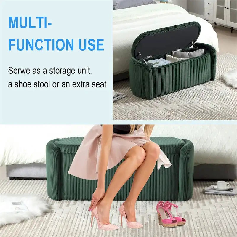 Pouffre de rangement, Banc de bout de lit de chambre à coucher, Pouffre de rangement rembourré en tissu