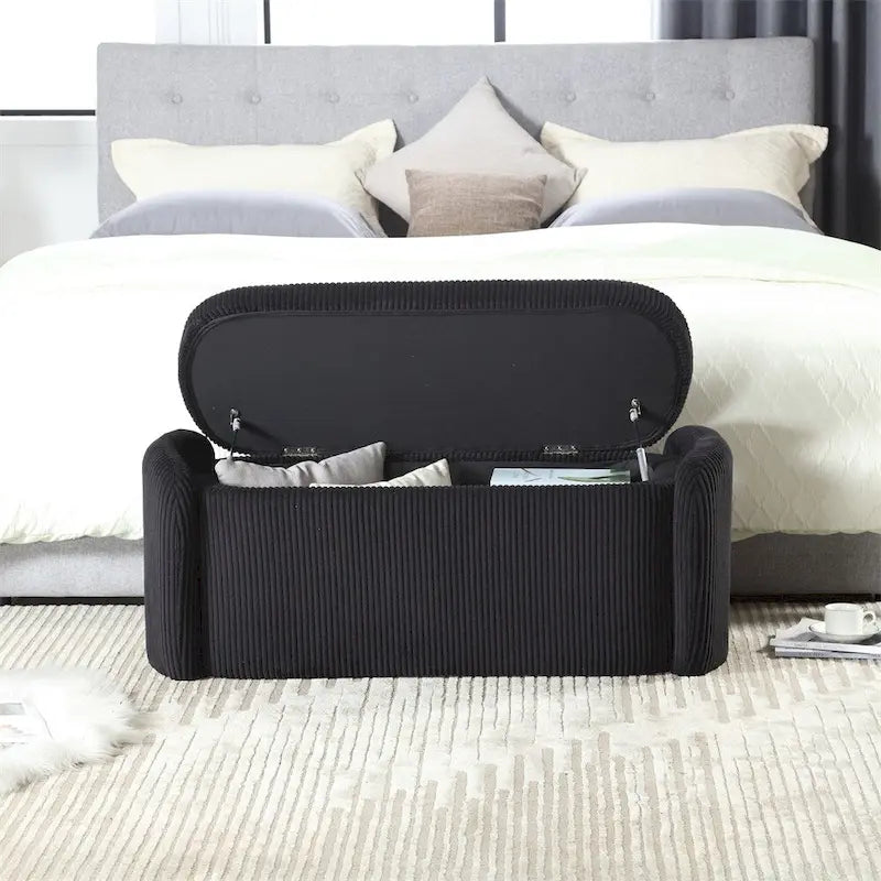 Pouffre de rangement, Banc de bout de lit de chambre à coucher, Pouffre de rangement rembourré en tissu