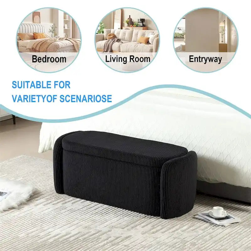 Pouffre de rangement, Banc de bout de lit de chambre à coucher, Pouffre de rangement rembourré en tissu