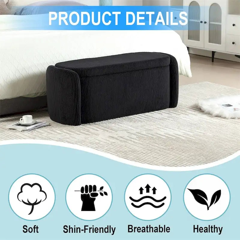 Pouffre de rangement, Banc de bout de lit de chambre à coucher, Pouffre de rangement rembourré en tissu