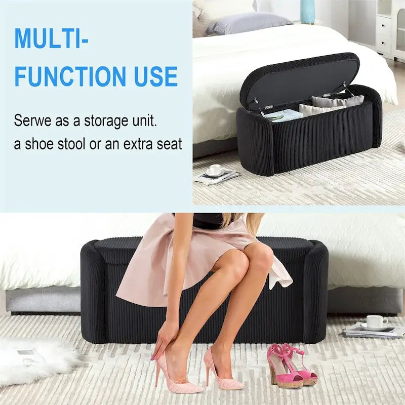 Pouffre de rangement, Banc de bout de lit de chambre à coucher, Pouffre de rangement rembourré en tissu