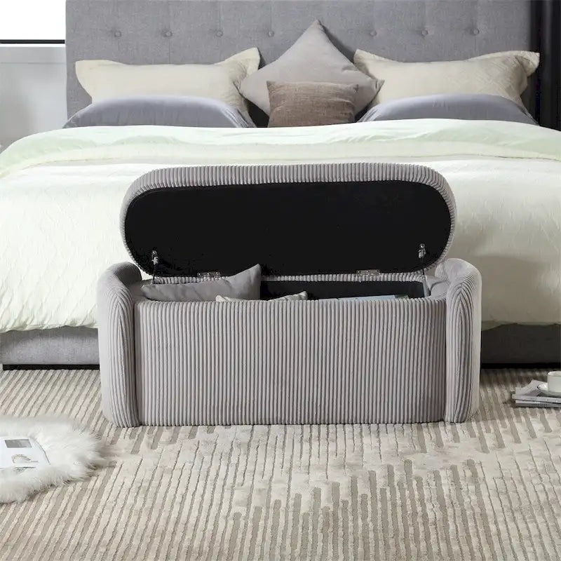 Pouffre de rangement, Banc de bout de lit de chambre à coucher, Pouffre de rangement rembourré en tissu
