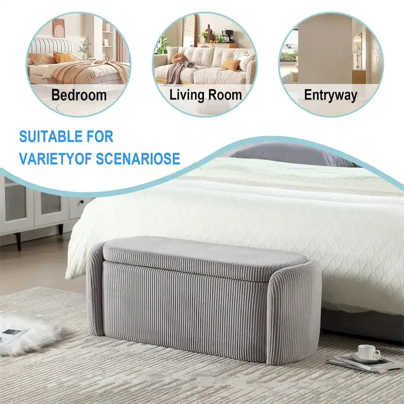 Pouffre de rangement, Banc de bout de lit de chambre à coucher, Pouffre de rangement rembourré en tissu