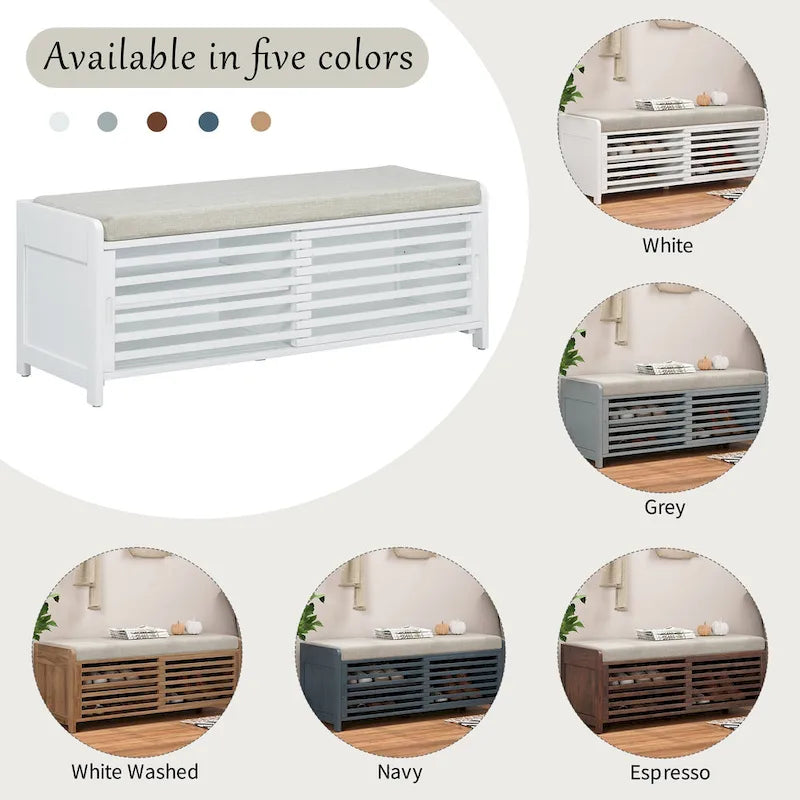 Entryway Shoe Cabinet, Distressed Shutter Storage Bench with Acacia Veneer for Retro Charm for Living Room, Entryway