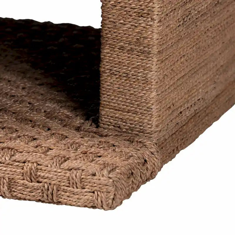 Rhinos Handwoven Seagrass Coffee Table with Open Shelf - Rectangular Wicker Center Table for Living Room, Coastal Boho Style