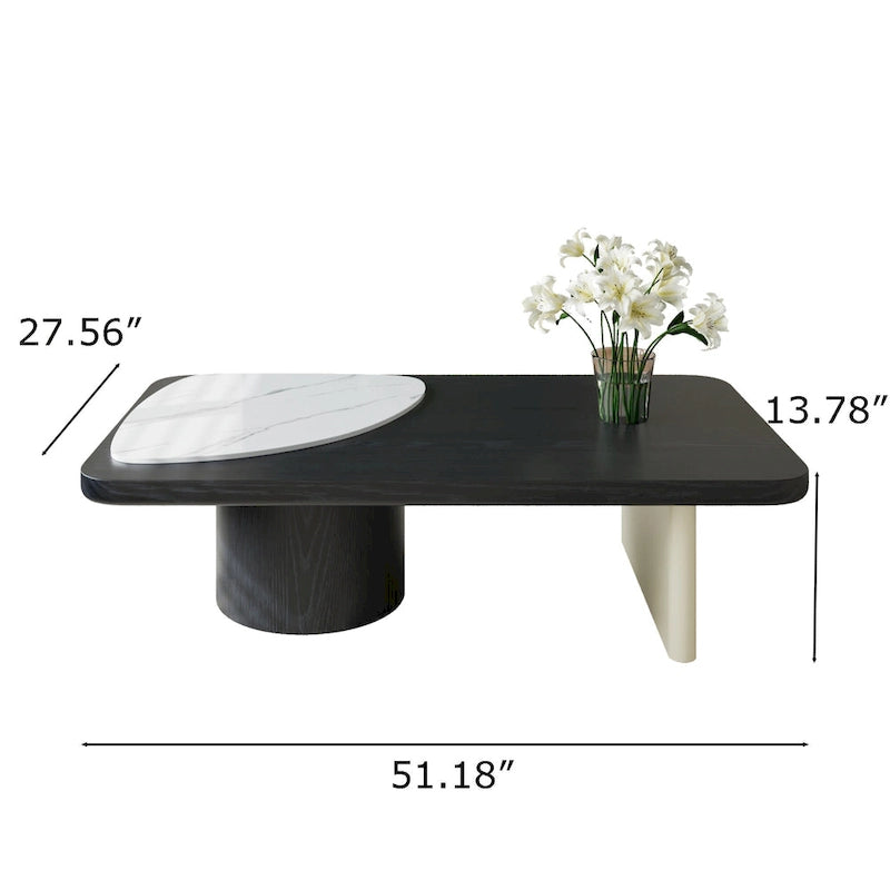 51 Modern Wood Coffee Table,Retangular Black Living Room Table