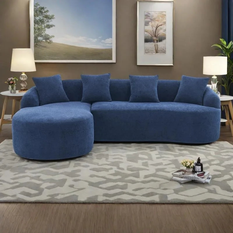 98.4 Chenille L-Shaped 3-Seater Sofa with Chaise Lounge and 4 Pillows