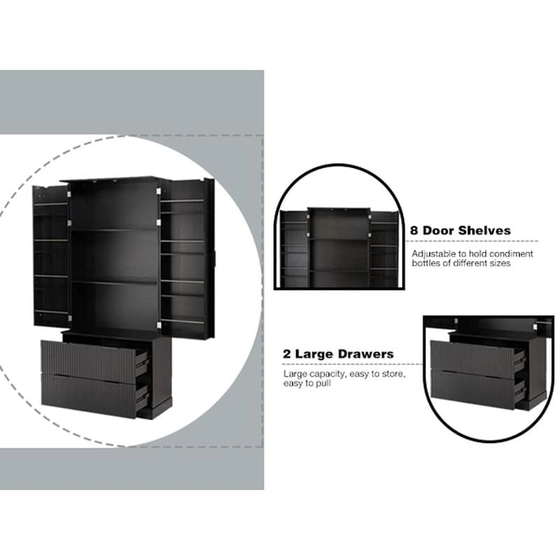 Farmhouse Bathroom Storage Cabinet with 2 Large Drawers, 8-Door storage Rack & 3 Shelves