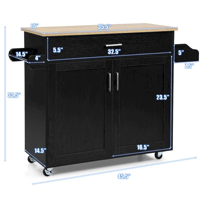 Desserte de cuisine roulante avec armoire de rangement, porte-serviettes et étagère à épices