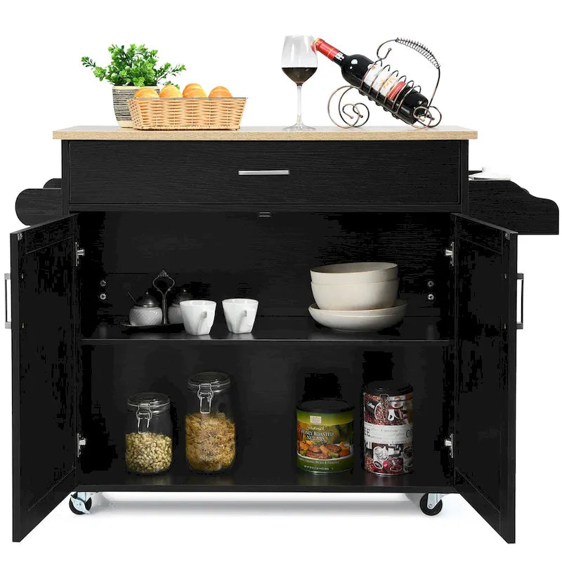 Desserte de cuisine roulante avec armoire de rangement, porte-serviettes et étagère à épices