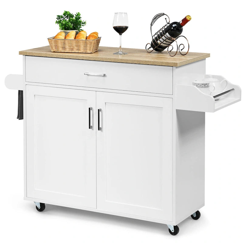 Desserte de cuisine roulante avec armoire de rangement, porte-serviettes et étagère à épices
