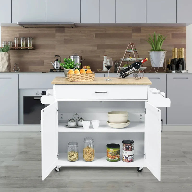 Desserte de cuisine roulante avec armoire de rangement, porte-serviettes et étagère à épices