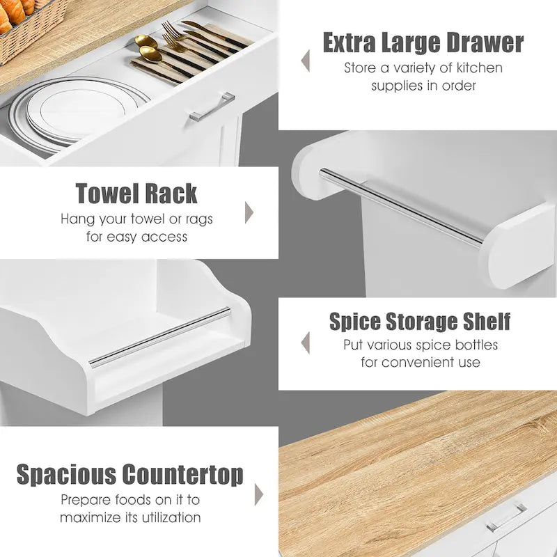 Desserte de cuisine roulante avec armoire de rangement, porte-serviettes et étagère à épices