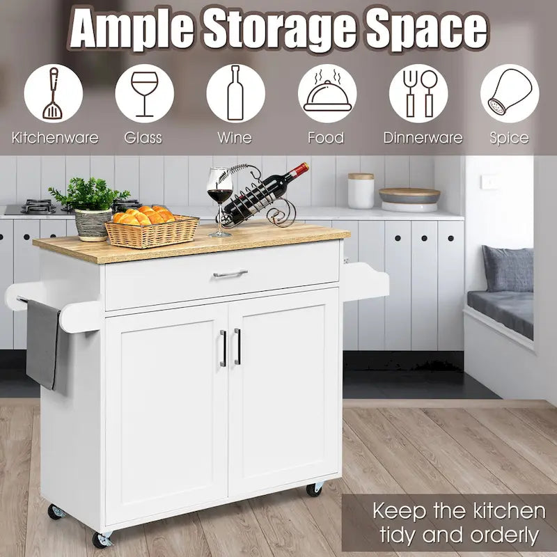 Desserte de cuisine roulante avec armoire de rangement, porte-serviettes et étagère à épices