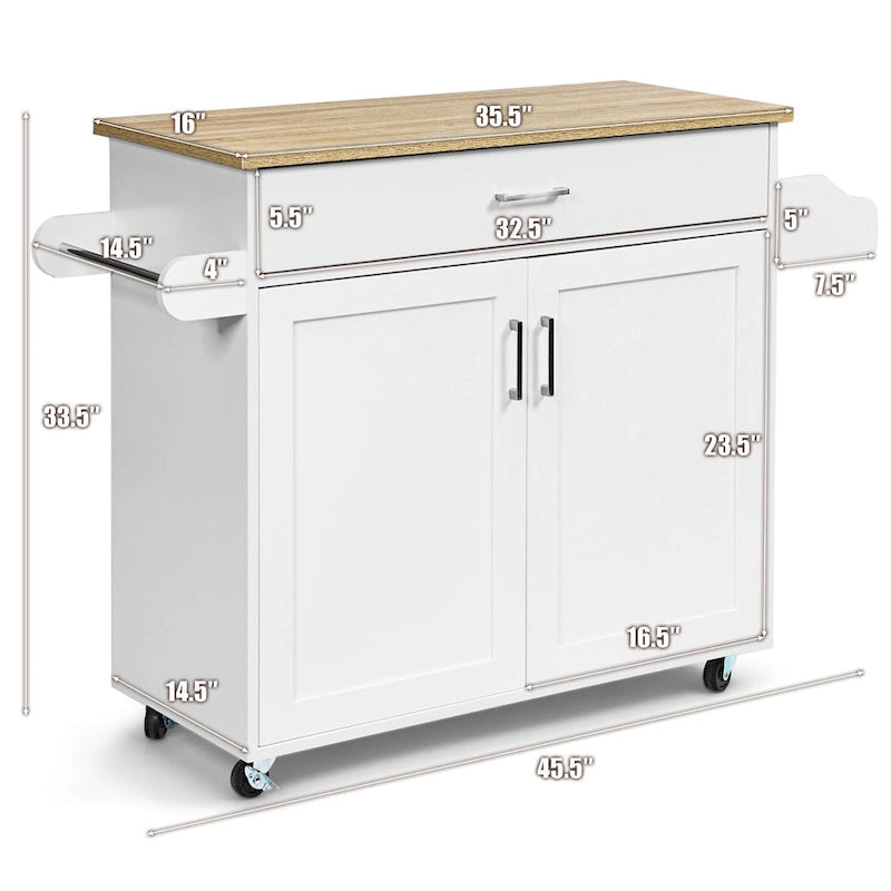 Desserte de cuisine roulante avec armoire de rangement, porte-serviettes et étagère à épices