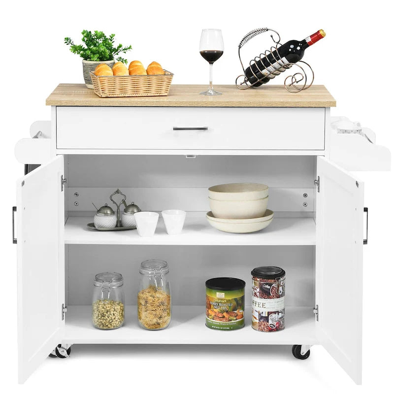 Desserte de cuisine roulante avec armoire de rangement, porte-serviettes et étagère à épices