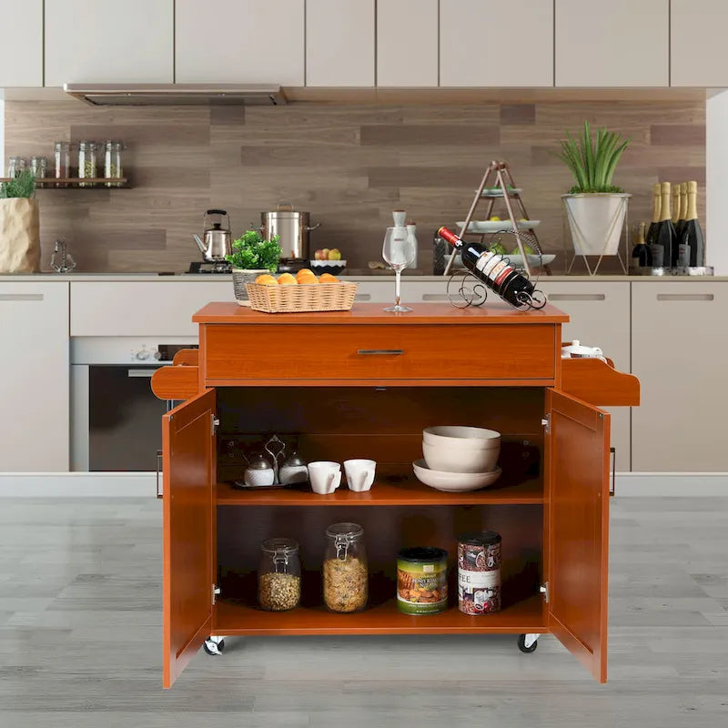 Desserte de cuisine roulante avec armoire de rangement, porte-serviettes et étagère à épices