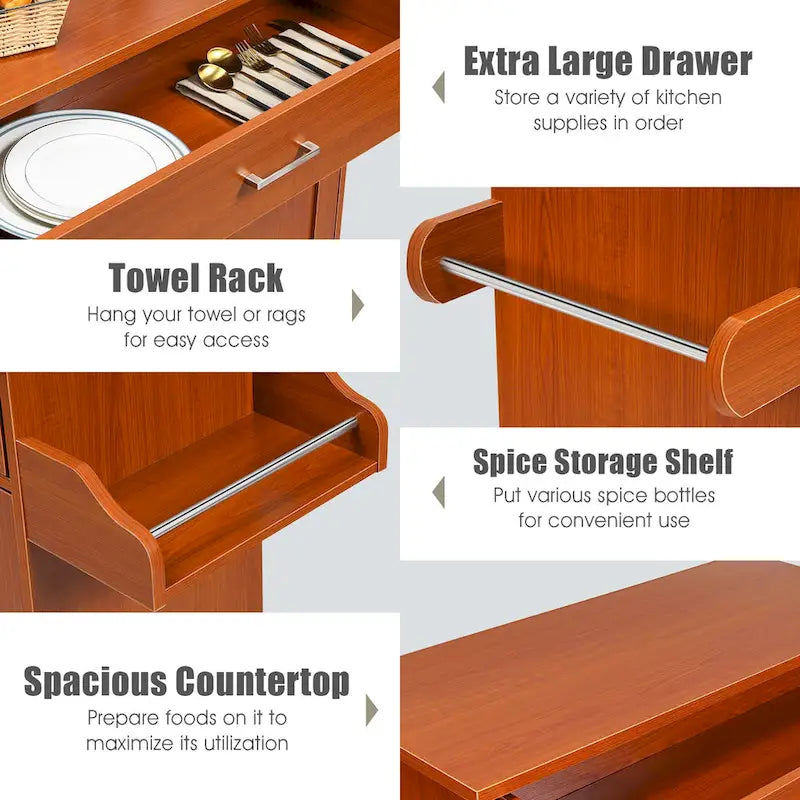 Desserte de cuisine roulante avec armoire de rangement, porte-serviettes et étagère à épices