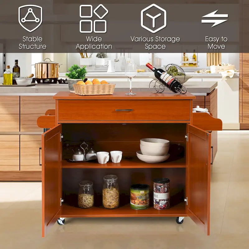 Desserte de cuisine roulante avec armoire de rangement, porte-serviettes et étagère à épices