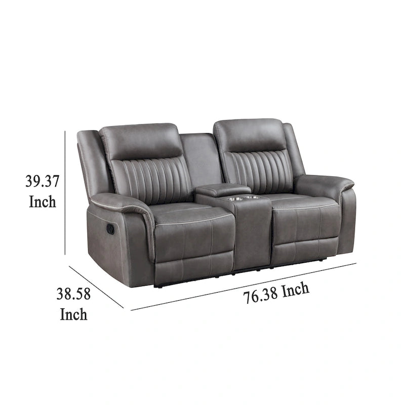 Canapé inclinable à deux places avec console porte-gobelets - Gris 193 cm