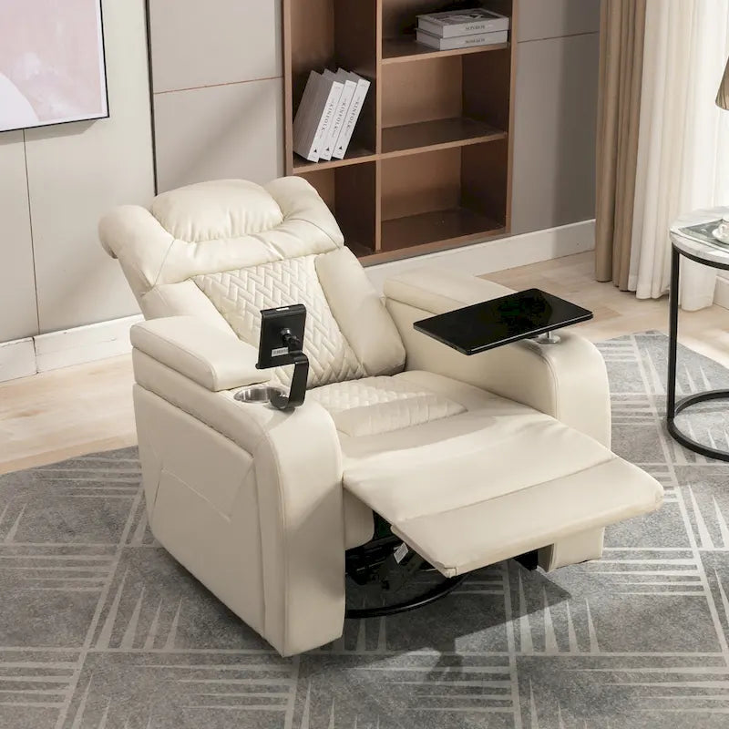 Fauteuil inclinable électrique pivotant à 270° en cuir PU avec support de téléphone, porte-gobelet, port USB, pour salon/salle de cinéma maison