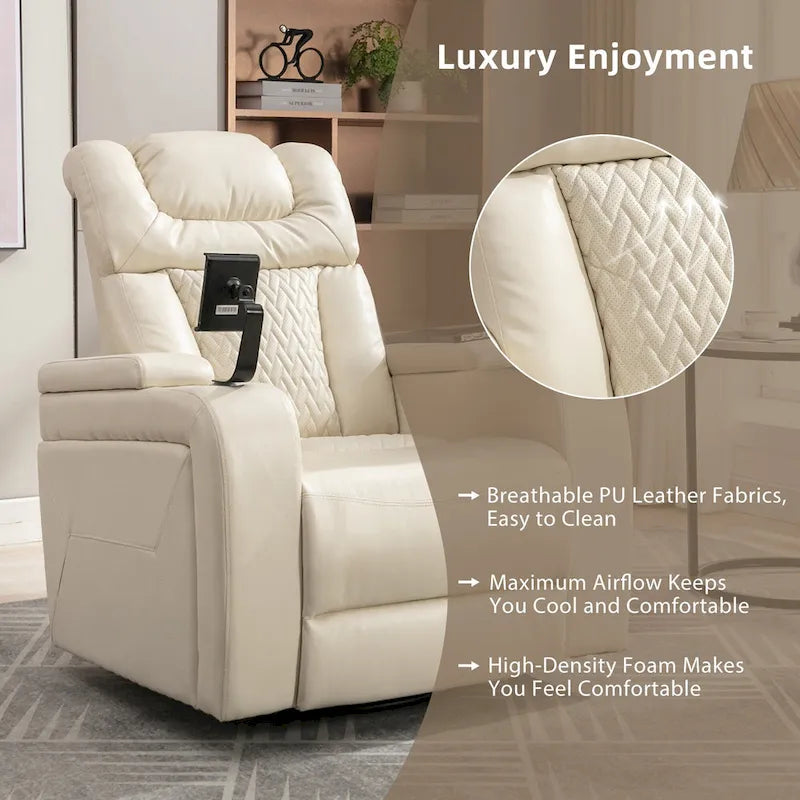 Fauteuil inclinable électrique pivotant à 270° en cuir PU avec support de téléphone, porte-gobelet, port USB, pour salon/salle de cinéma maison