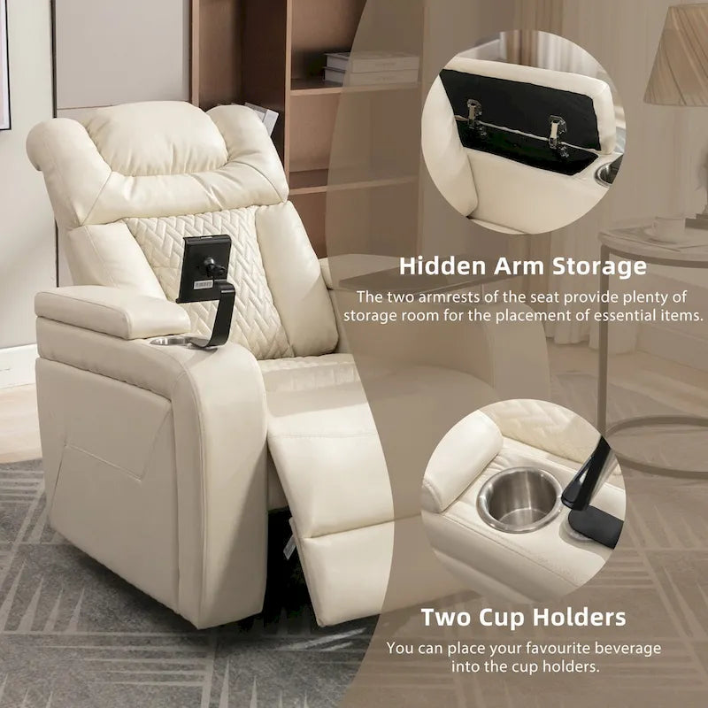 Fauteuil inclinable électrique pivotant à 270° en cuir PU avec support de téléphone, porte-gobelet, port USB, pour salon/salle de cinéma maison