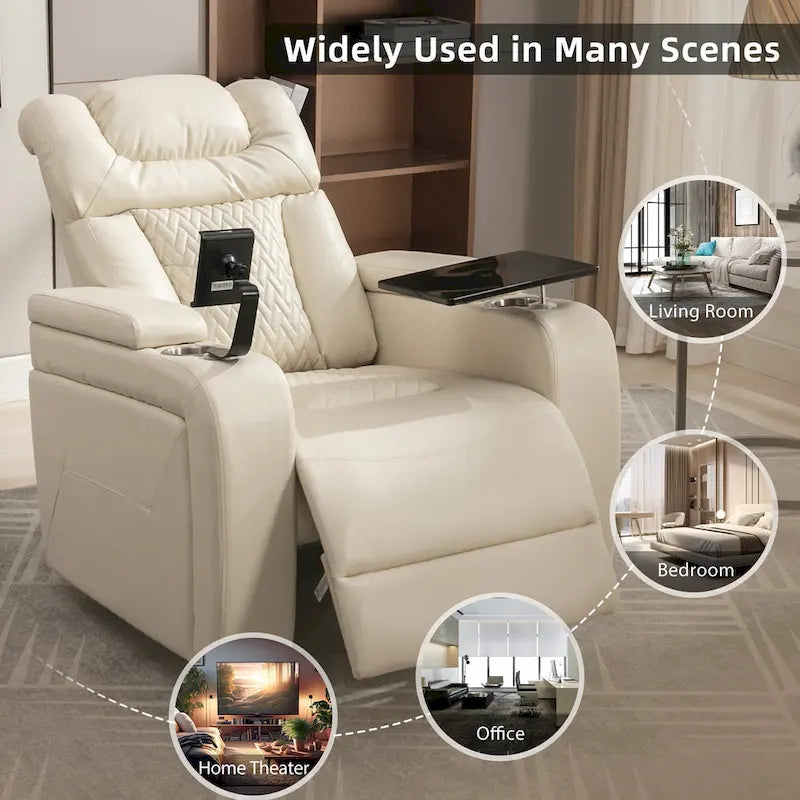 Fauteuil inclinable électrique pivotant à 270° en cuir PU avec support de téléphone, porte-gobelet, port USB, pour salon/salle de cinéma maison