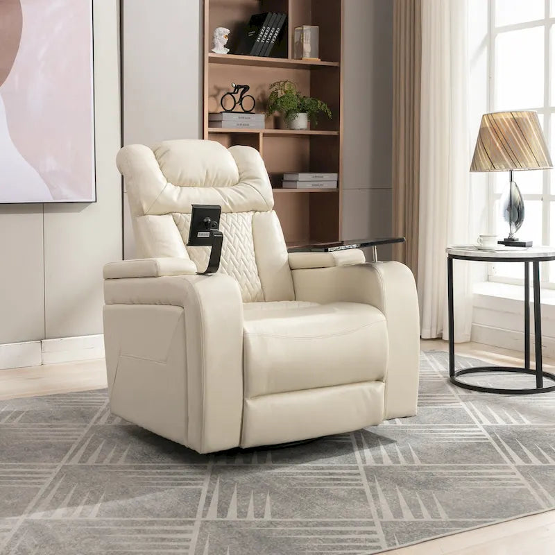 Fauteuil inclinable électrique pivotant à 270° en cuir PU avec support de téléphone, porte-gobelet, port USB, pour salon/salle de cinéma maison