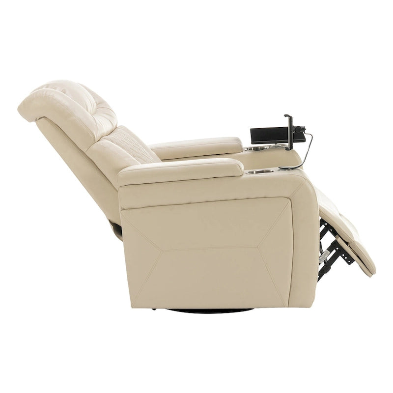 Fauteuil inclinable électrique pivotant à 270° en cuir PU avec support de téléphone, porte-gobelet, port USB, pour salon/salle de cinéma maison