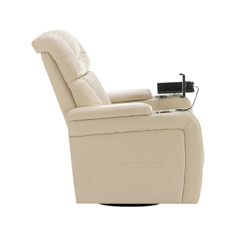 Fauteuil inclinable électrique pivotant à 270° en cuir PU avec support de téléphone, porte-gobelet, port USB, pour salon/salle de cinéma maison