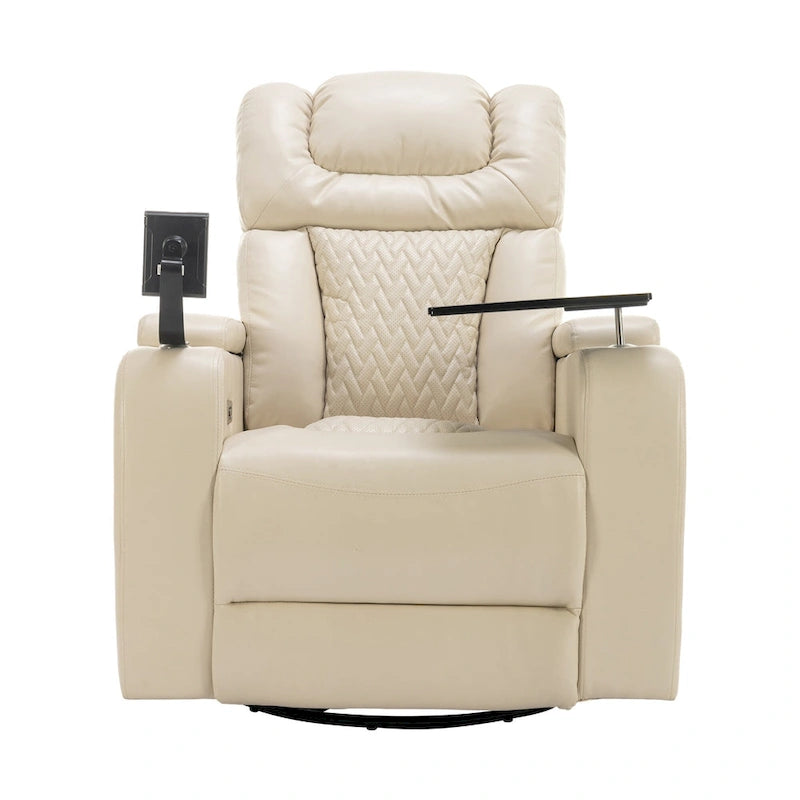 Fauteuil inclinable électrique pivotant à 270° en cuir PU avec support de téléphone, porte-gobelet, port USB, pour salon/salle de cinéma maison