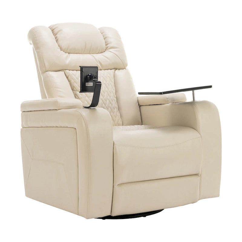 Fauteuil inclinable électrique pivotant à 270° en cuir PU avec support de téléphone, porte-gobelet, port USB, pour salon/salle de cinéma maison