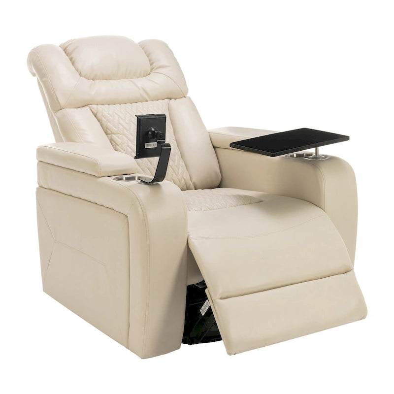 Fauteuil inclinable électrique pivotant à 270° en cuir PU avec support de téléphone, porte-gobelet, port USB, pour salon/salle de cinéma maison