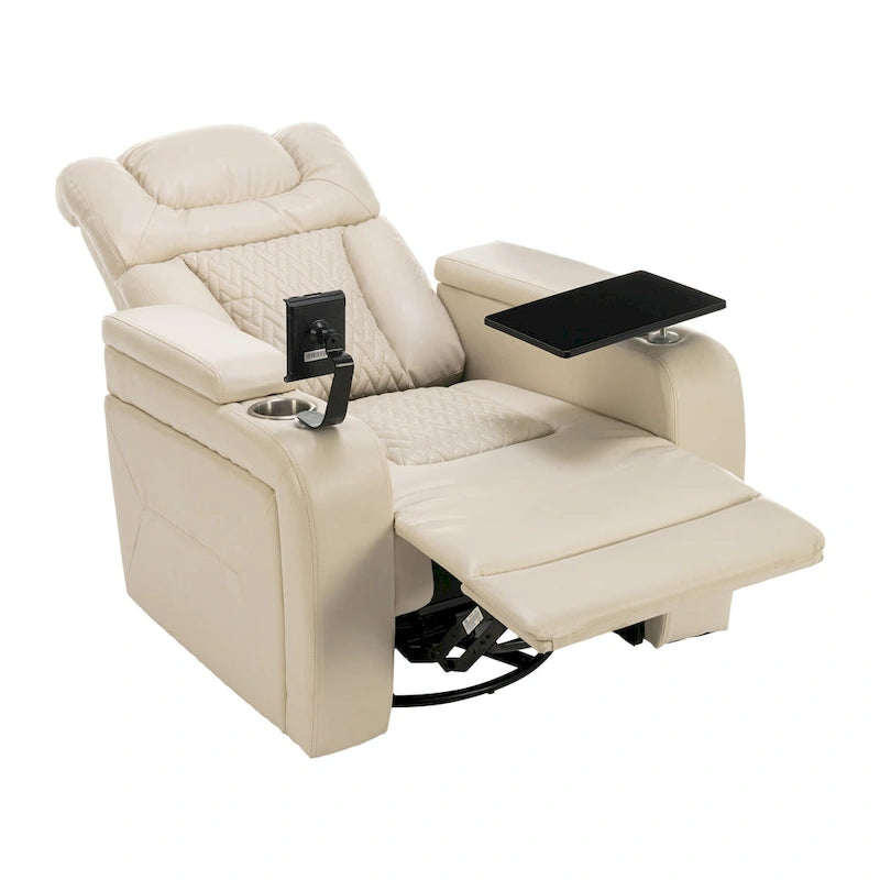 Fauteuil inclinable électrique pivotant à 270° en cuir PU avec support de téléphone, porte-gobelet, port USB, pour salon/salle de cinéma maison